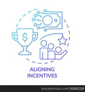 Aligning incentives blue gradient concept icon. Finance and achievements. Trends in enterprise abstract idea thin line illustration. Isolated outline drawing. Myriad Pro-Bold font used. Aligning incentives blue gradient concept icon