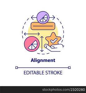 Alignment concept icon. Objects arrangement. Graphic design principles abstract idea thin line illustration. Isolated outline drawing. Editable stroke. Arial, Myriad Pro-Bold fonts used. Alignment concept icon