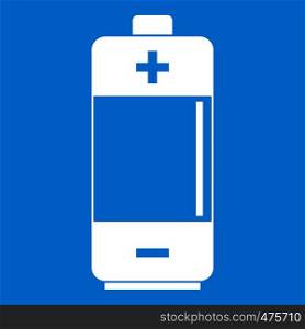 Alkaline battery icon white isolated on blue background vector illustration. Alkaline battery icon white