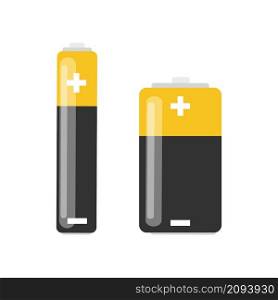 Alkaline battery isolated on white background. Yellow and black alkaline battery. Diffrent size battery. Vector stock