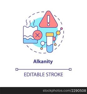 Alkalinity concept icon. Water quality indicator abstract idea thin line illustration. Measuring pH levels in water. Isolated outline drawing. Editable stroke. Arial, Myriad Pro-Bold fonts used. Alkalinity concept icon