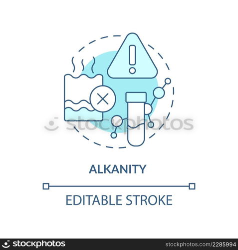 Alkalinity turquoise concept icon. Water quality indicator abstract idea thin line illustration. Test procedure. Isolated outline drawing. Editable stroke. Arial, Myriad Pro-Bold fonts used. Alkalinity turquoise concept icon