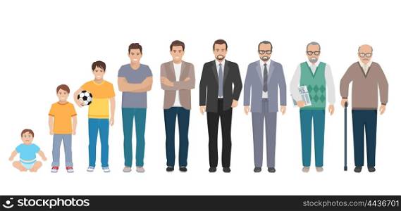 All Age Generation Men Set. Different generations full length silhouette european men isolated set vector illustration