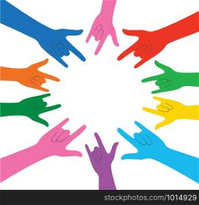 all color hands up love sign and background vector