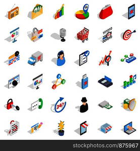 All day business icons set. Isometric style of 36 all day business vector icons for web isolated on white background. All day business icons set, isometric style