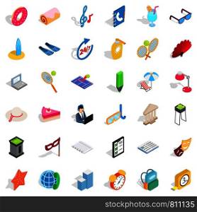 All day icons set. Isometric style of 36 all day vector icons for web isolated on white background. All day icons set, isometric style