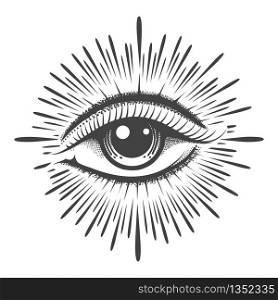 All seeing eye masonic symbol tattoo. Vision of Providence emblem. Vector illustration.