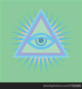 All-Seeing Eye of God (The Eye of Providence | Eye of Omniscience | Luminous Delta | Oculus Dei). Ancient mystical sacral symbol of Illuminati and Freemasonry. ? Light-green version.