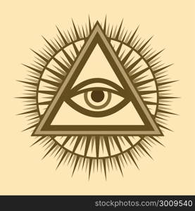 All-Seeing Eye of God (The Eye of Providence | Eye of Omniscience | Luminous Delta | Oculus Dei). Ancient mystical sacral symbol of Illuminati and Freemasonry.