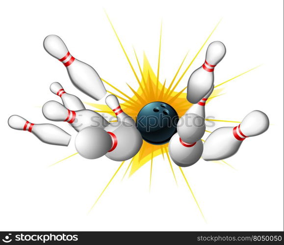 All ten pins being knocked down by a bowling ball for a strike&#xA;