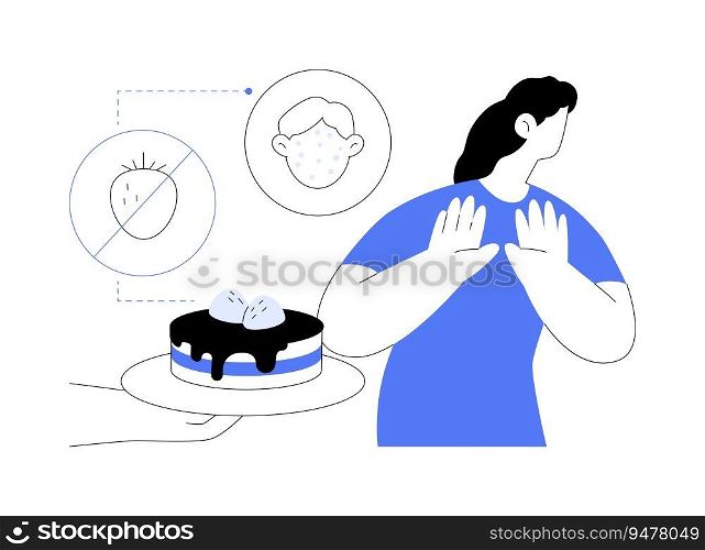 Allergen avoidance abstract concept vector illustration. Patient refuses allergic food, allergy management, immunology industry, healthcare idea, disorders treatment abstract metaphor.. Allergen avoidance abstract concept vector illustration.