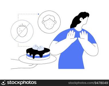Allergen avoidance abstract concept vector illustration. Patient refuses allergic food, allergy management, immunology industry, healthcare idea, disorders treatment abstract metaphor.. Allergen avoidance abstract concept vector illustration.