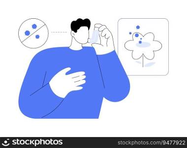 Allergic asthma abstract concept vector illustration. Allergic patient using asthma inhaler, immunology sector, hard breathing, wheezing cough, chronic inflammatory condition abstract metaphor.. Allergic asthma abstract concept vector illustration.
