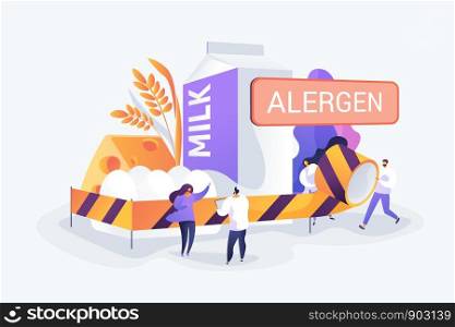 Allergic reaction to milk. Lactose intolerance. Abnormal immune response to food. Food allergy, food allergen ingredient, allergy risk factor concept. Vector isolated concept creative illustration. Food allergy concept vector illustration