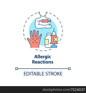Allergic reactions concept icon. Contraindications to covid vaccines abstract idea thin line illustration. Bad rash over body. Medical condition. Vector isolated outline color drawing. Editable stroke. Allergic reactions concept icon