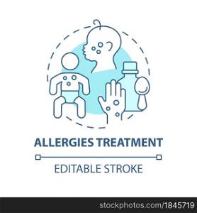 Allergies treatment blue concept icon. Allergy reaction relief abstract idea thin line illustration. Take medication. Doctor checkup. Vector isolated outline color drawing. Editable stroke. Allergies treatment blue concept icon