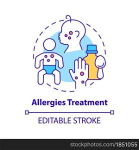 Allergies treatment concept icon. Allergy reaction relief abstract idea thin line illustration. Take medication. Doctor checkup. Vector isolated outline color drawing. Editable stroke. Allergies treatment concept icon
