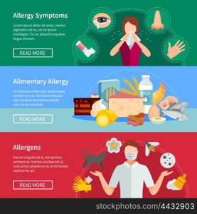 Allergy Banners Set. Allergy Flat Concept. Allergy Horizontal Banners. Allergy Vector Illustration. Allergy Isolated Set. Allergy Design Symbols.
