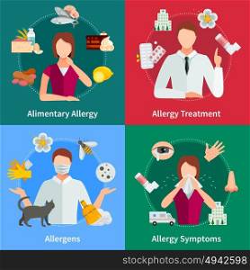 Allergy Concept Icons Set . Allergy And Treatment Concept. Allergy Vector Illustration. Allergy Flat Icons Set. Allergy Design Set. Allergy Isolated Elements.