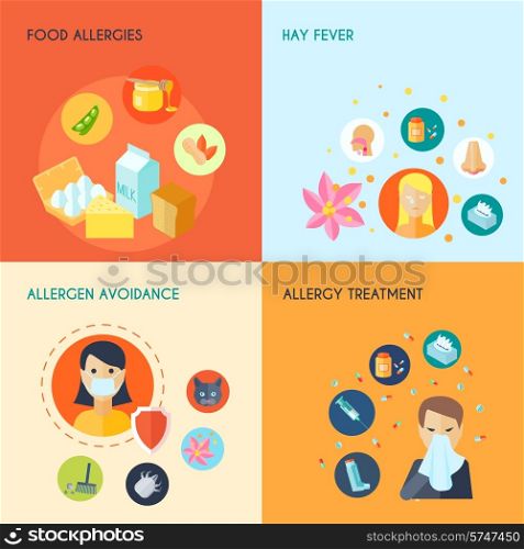 Allergy design concept set with food hay fever allergen avoidance treatment icons set isolated vector illustration