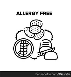 Allergy Free Healthy Food Vector Icon Concept. Gluten Allergy Free Ingredient Baked Bread And Delicious Cookies Dessert. Non-wheat Eatery Diet Organic Products, Dietic Nutrition Black Illustration. Allergy Free Healthy Food Vector Black Illustrations
