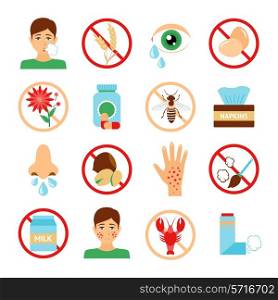 Allergy icons set with dust bee flower contaminant symbols isolated vector illustration