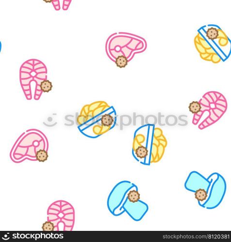 Allergy On Products Vector Seamless Pattern Color Line Illustration. Allergy On Products Vector Seamless Pattern