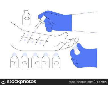 Allergy skin tests abstract concept vector illustration. Physician testing sick for allergy, putting drop of liquid onto patients arm, immunology industry, prick experiment abstract metaphor.. Allergy skin tests abstract concept vector illustration.