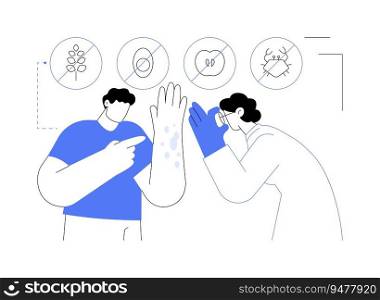 Allergy symptoms abstract concept vector illustration. Doctor checking patients body, suspected allergy, immunology study, medicine sector, skin redness, dermatitis symptoms abstract metaphor.. Allergy symptoms abstract concept vector illustration.