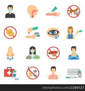 Allergy symptoms and allergens icons flat set isolated vector illustration. Allergy Icons Flat Set