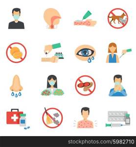 Allergy symptoms and allergens icons flat set isolated vector illustration. Allergy Icons Flat Set