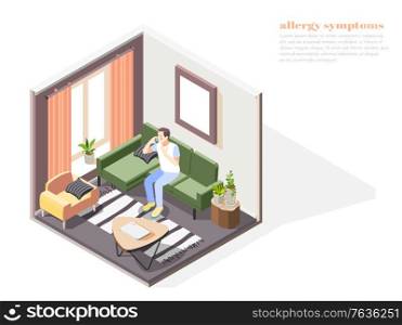 Allergy symptoms composition with nasal congestion symbols isometric vector illustration