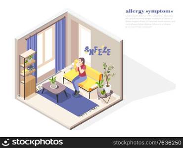 Allergy symptoms concept with allergens factors symbols isometric vector illustration