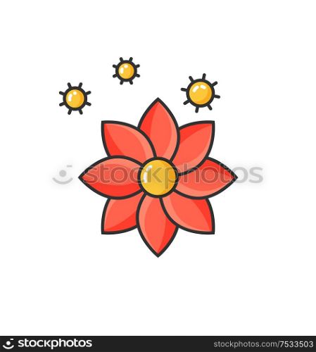 Allergy to flowers blooming, allergic reaction isolated icon. Flourishing of flora, hypersensitivity of human body at blossom in spring or summer. Allergy to Flowers Blooming, Allergic Reaction