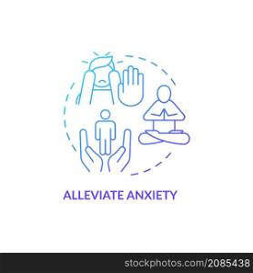Alleviate anxiety blue gradient concept icon. Overcome anxiety attack abstract idea thin line illustration. Emotional support. Isolated outline drawing. Roboto-Medium, Myriad Pro-Bold fonts used. Alleviate anxiety blue gradient concept icon