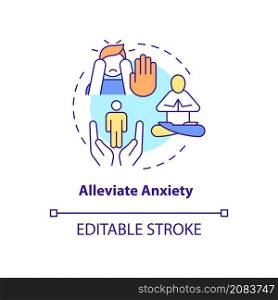 Alleviate anxiety concept icon. Help with mental health condition abstract idea thin line illustration. Isolated outline drawing. Editable stroke. Roboto-Medium, Myriad Pro-Bold fonts used. Alleviate anxiety concept icon