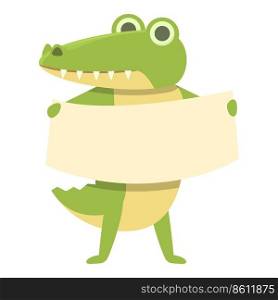 Alligator banner icon cartoon vector. Jungle kid. Cute animal. Alligator banner icon cartoon vector. Jungle kid