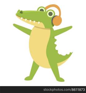 Alligator listen music icon cartoon vector. Cute crocodile. Gator baby. Alligator listen music icon cartoon vector. Cute crocodile