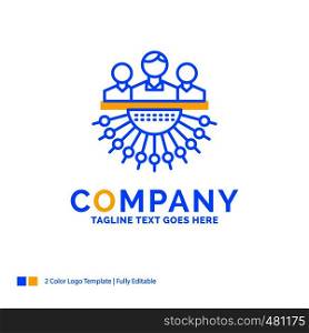 Allocation, group, human, management, outsource Blue Yellow Business Logo template. Creative Design Template Place for Tagline.
