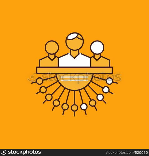 Allocation, group, human, management, outsource Flat Line Filled Icon. Beautiful Logo button over yellow background for UI and UX, website or mobile application. Vector EPS10 Abstract Template background