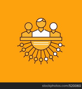 Allocation, group, human, management, outsource Flat Line Filled Icon. Beautiful Logo button over yellow background for UI and UX, website or mobile application. Vector EPS10 Abstract Template background