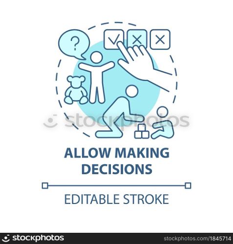 Allow making decisions blue concept icon. Kid making choice abstract idea thin line illustration. Family hierarchy. Childs responsibility. Vector isolated outline color drawing. Editable stroke. Allow making decisions blue concept icon