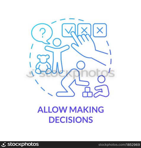 Allow making decisions blue gradient concept icon. Kid making choice abstract idea thin line illustration. Family hierarchy. Childs responsibility. Vector isolated outline color drawing. Allow making decisions blue gradient concept icon