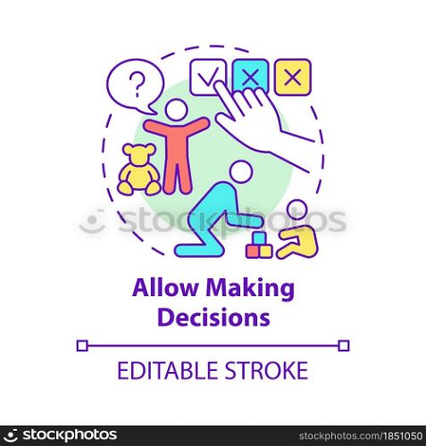 Allow making decisions concept icon. Kid making choice abstract idea thin line illustration. Family hierarchy. Childs responsibility. Vector isolated outline color drawing. Editable stroke. Allow making decisions concept icon
