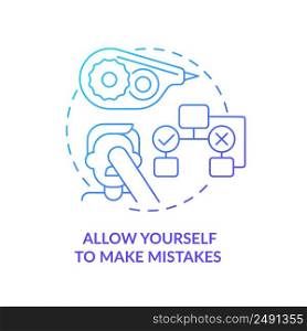 Allow yourself to make mistakes blue gradient concept icon. Self-care strategy abstract idea thin line illustration. Fear of failure. Isolated outline drawing. Myriad Pro-Bold font used. Allow yourself to make mistakes blue gradient concept icon
