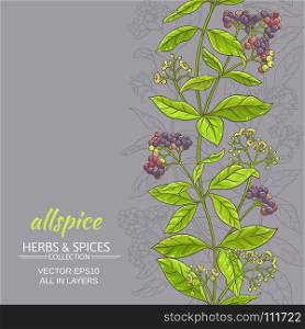 allspice vector background. allspice branches vector pattern on color background