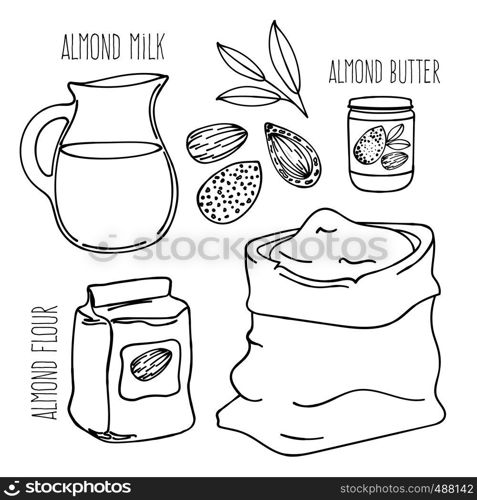 ALMOND MEAL Vegetarian Paleo Diet Vector Illustration Set