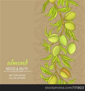 almond vector background. almond branches vector pattern on color background