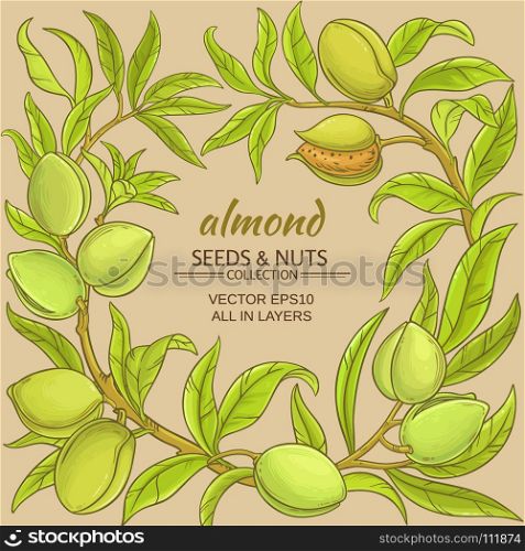 almond vector frame. almond branches vector frame on color background