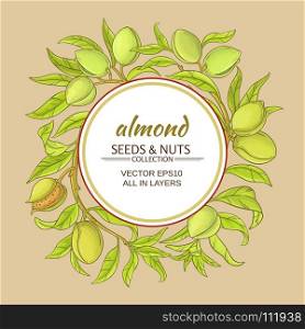 almond vector frame. almond branches vector frame on color background